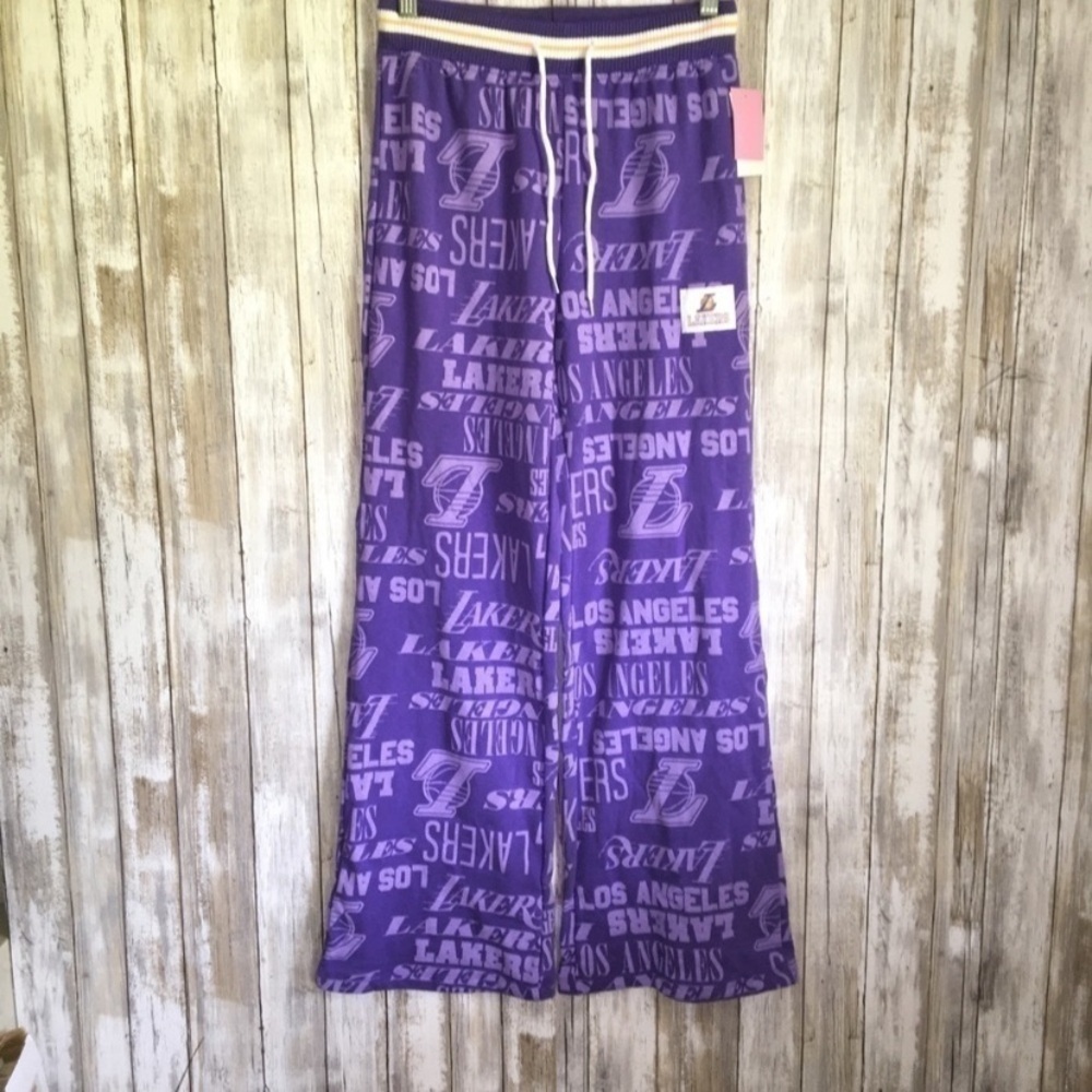 Los Angeles Lakers Wide Leg Pants XS Purple Logo Print NBA Lounge Pants NWT - Picture 4 of 10